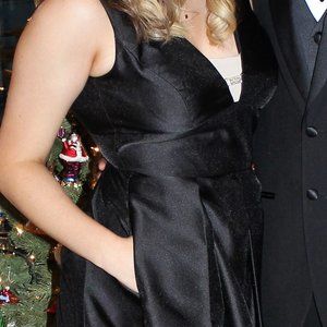 Nicole Miller Formal Black Dress with Gold Zipper Accent, Size 12